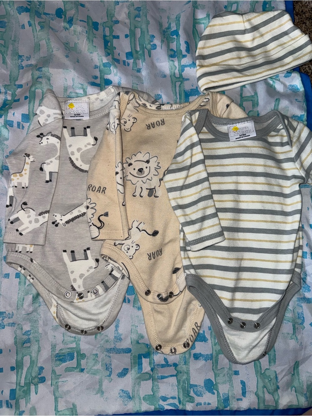 Little Chickadees’ Neutral Safari & Stripe Bodysuit Set - Beige/Gray/White